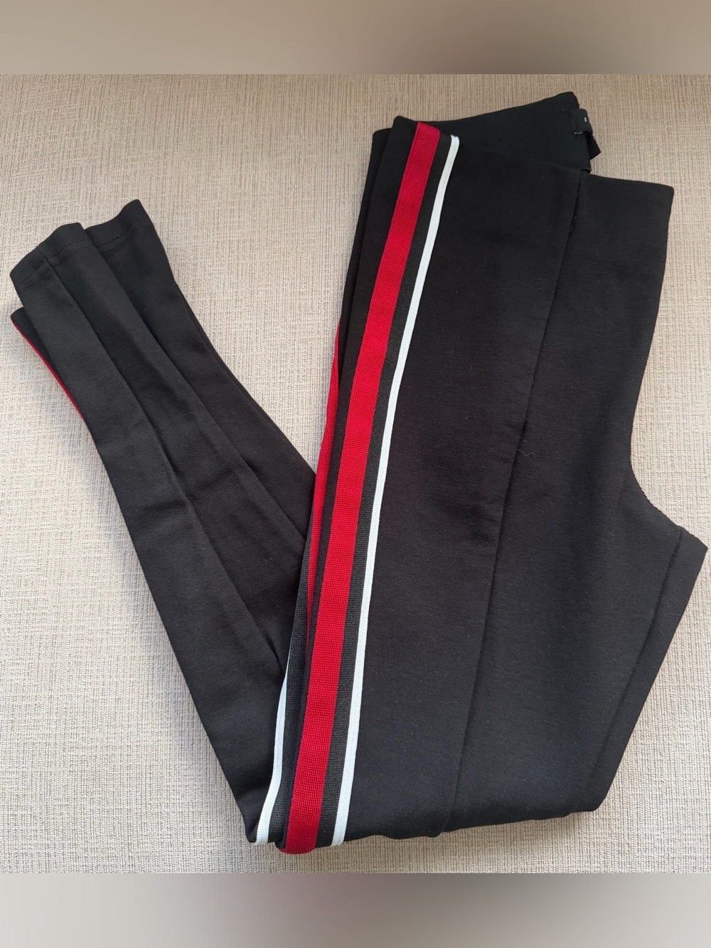 Sanctuary Black Pants with Red and White Side Stripes
